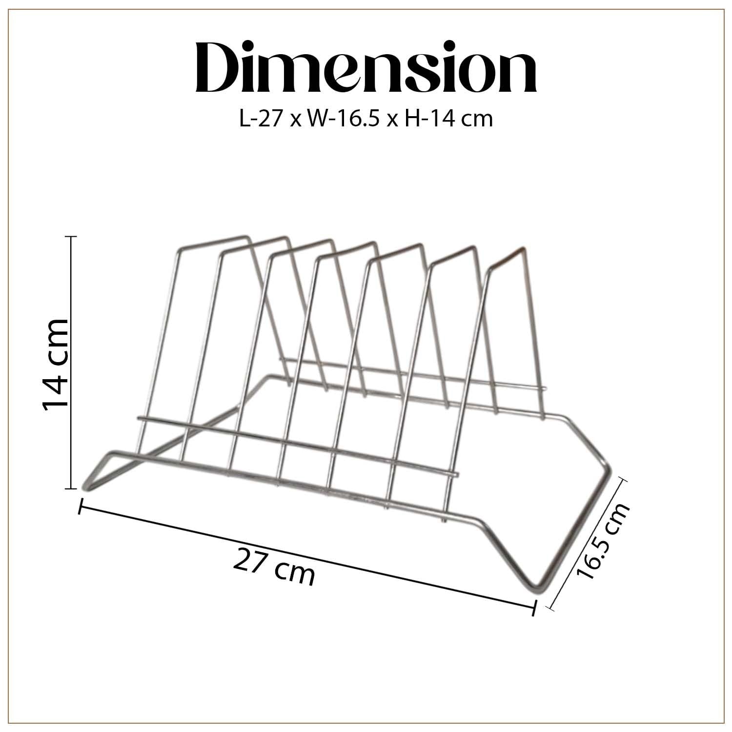 Go Hooked stainless steel 6-slot plate rack organizer for kitchen cabinets and countertops. Silver finish.