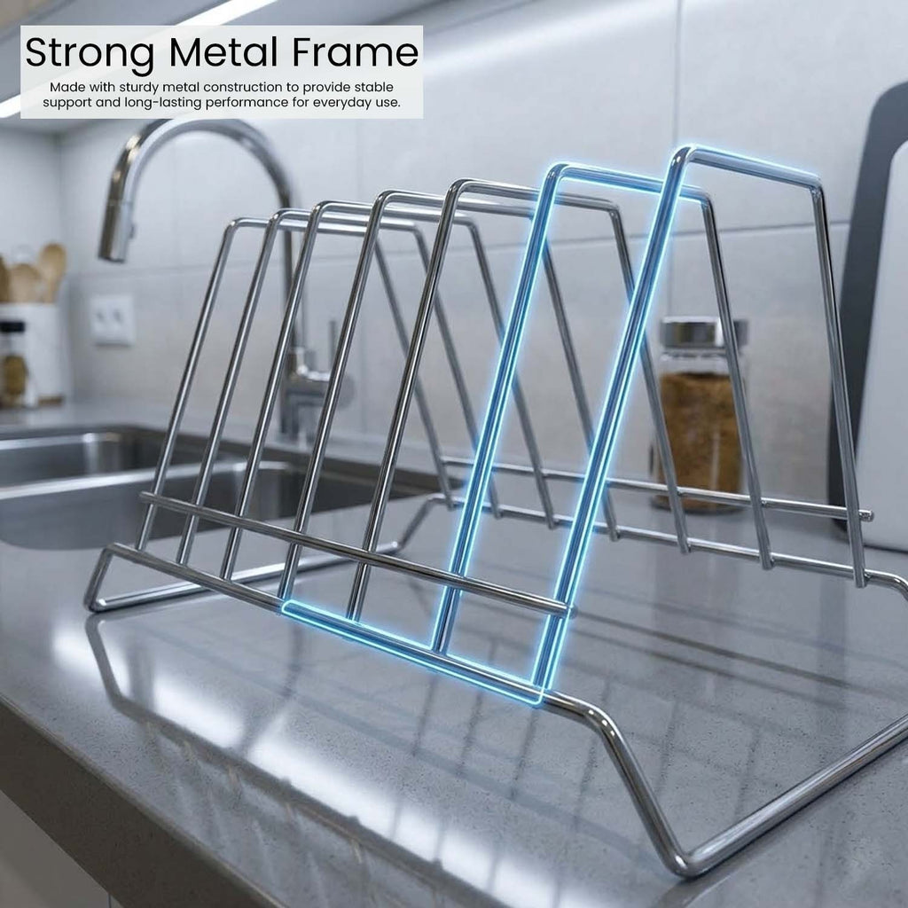 GoHooked stainless steel 6-section plate rack for kitchen countertop organization and dish drying