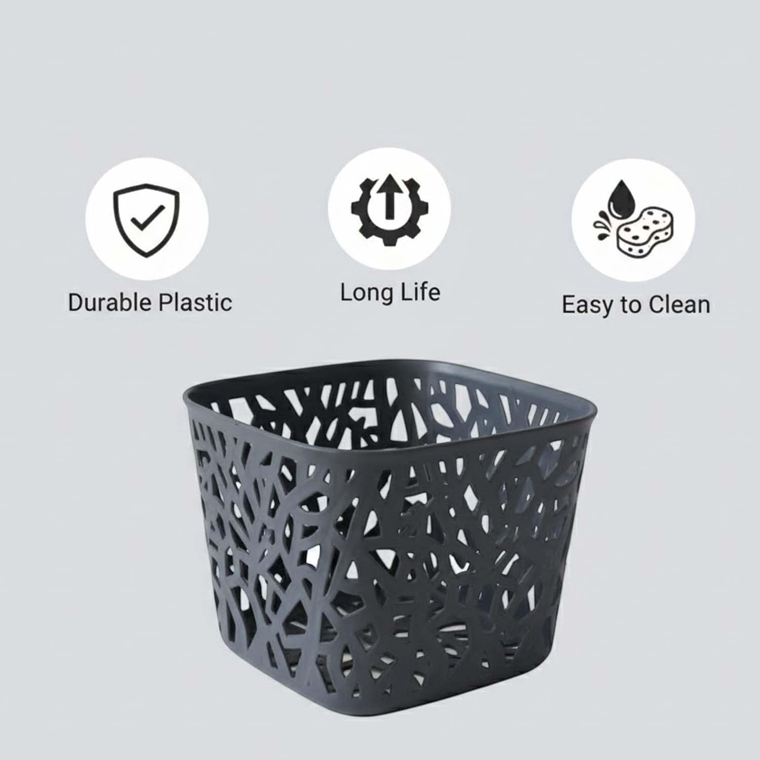 GoHooked multicolor plastic storage basket with decorative cutout pattern, 10cm height, 18cm width.