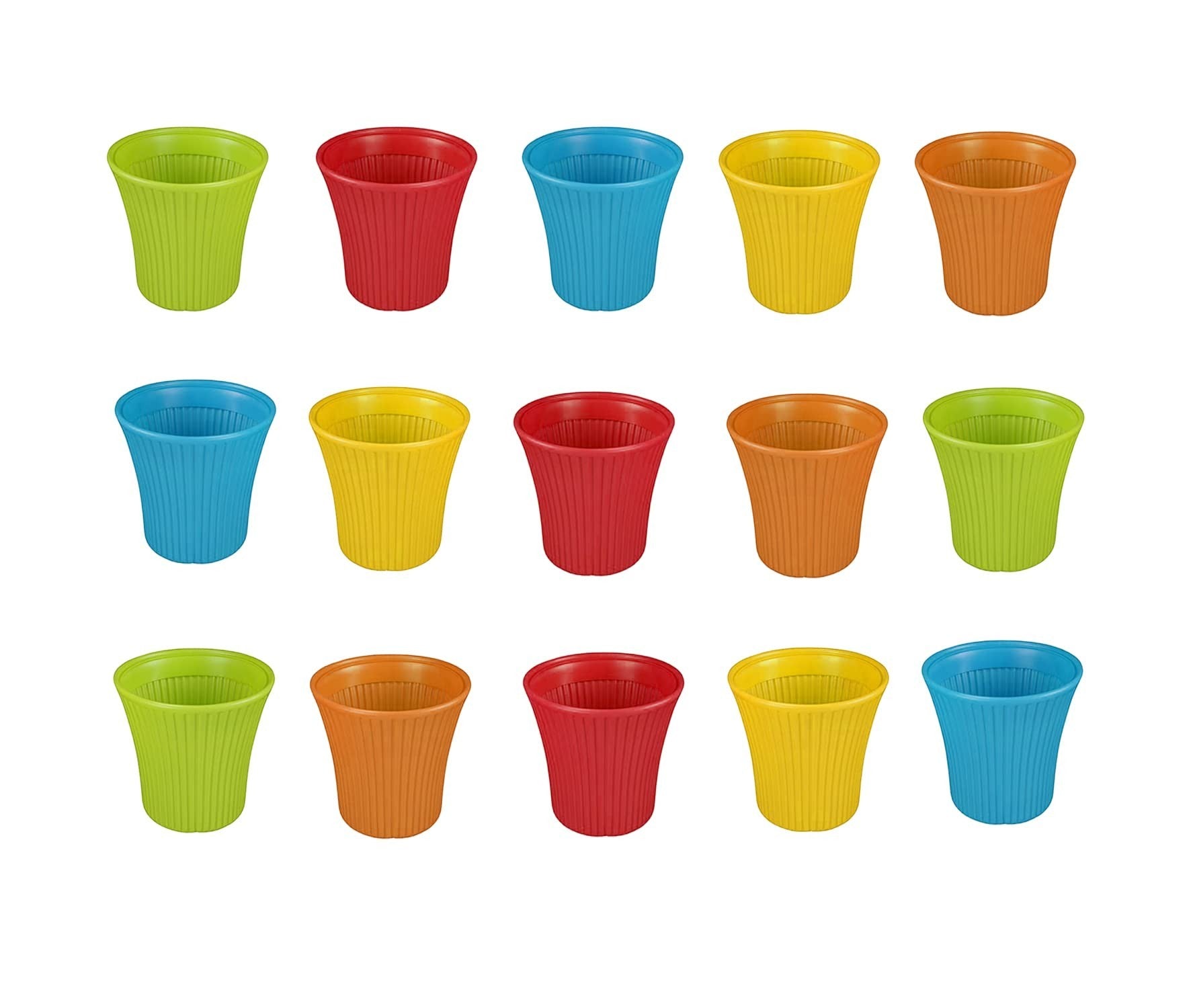 GoHooked Sunshine small multicolor plastic flower pots, 5 inch diameter, pack of 15, ribbed design