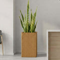 GoHooked tall brown polymer planter with ribbed texture, 12x24 inches, for indoor/outdoor plants.