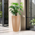GoHooked tall brown polymer planter with a tapered design, featuring a drainage hole. Ideal for indoor or outdoor use.