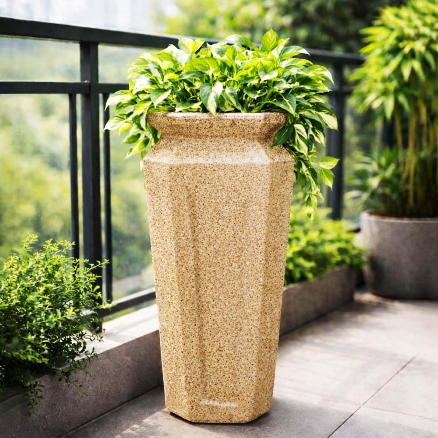 Go Hooked Tall Decorative Pot for Indoor Outdoor Use (24 Inch, Brown) | Premium Polymer Sandstone-Texture Planter | Lightweight, Durable & Weather-Resistant Flower Pot for Home Garden Décor