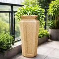 GoHooked tall brown polymer planter with sandstone texture, 24-inch vertical design for indoor/outdoor use.