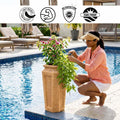 GoHooked tall brown polymer planter with sandstone texture, 24 inches, for indoor/outdoor use.