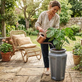 GoHooked tall grey polymer planter with greystone texture, 24 inches, for indoor/outdoor use.