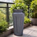 GoHooked tall grey polymer planter with greystone texture, 24-inch vertical design for indoor/outdoor use.