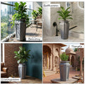 GoHooked tall grey polymer planter with greystone texture, 24-inch vertical design for indoor/outdoor use.