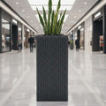 GoHooked tall grey polymer planter with ribbed texture, 14x30 inches, for indoor/outdoor plants.