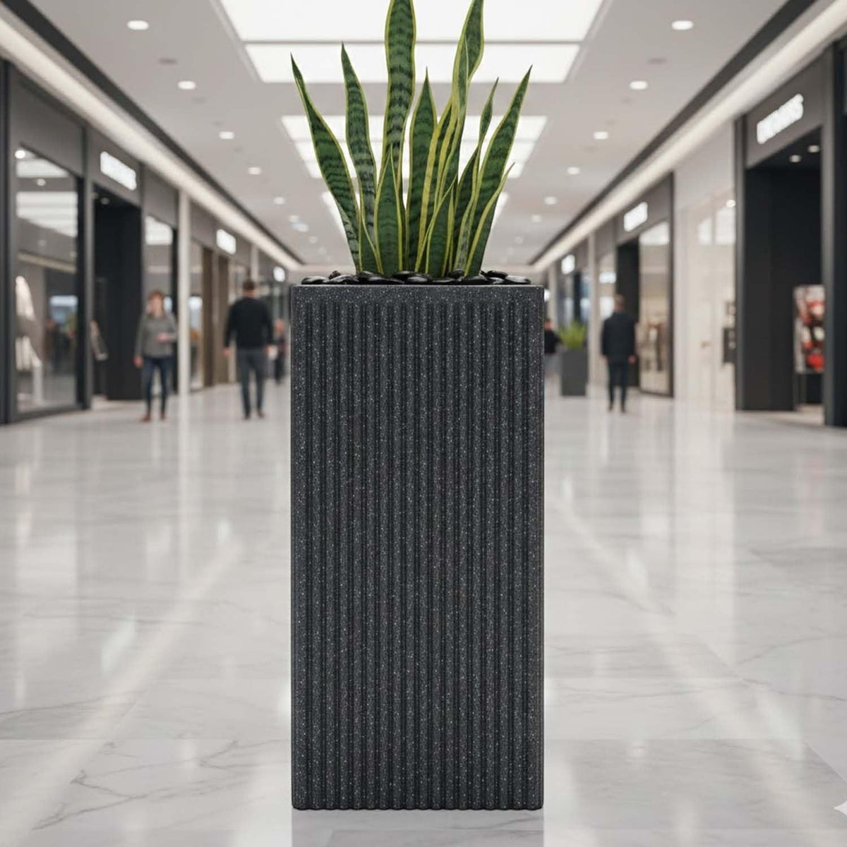 Go Hooked Grak Pot 10×16 Inch Brown | Tall Square Polymer Planter with Granite Ribbed Design | Lightweight Decorative Plastic Flower Pot for Indoor Outdoor Plants, Balcony Corners & Home Garden Décor