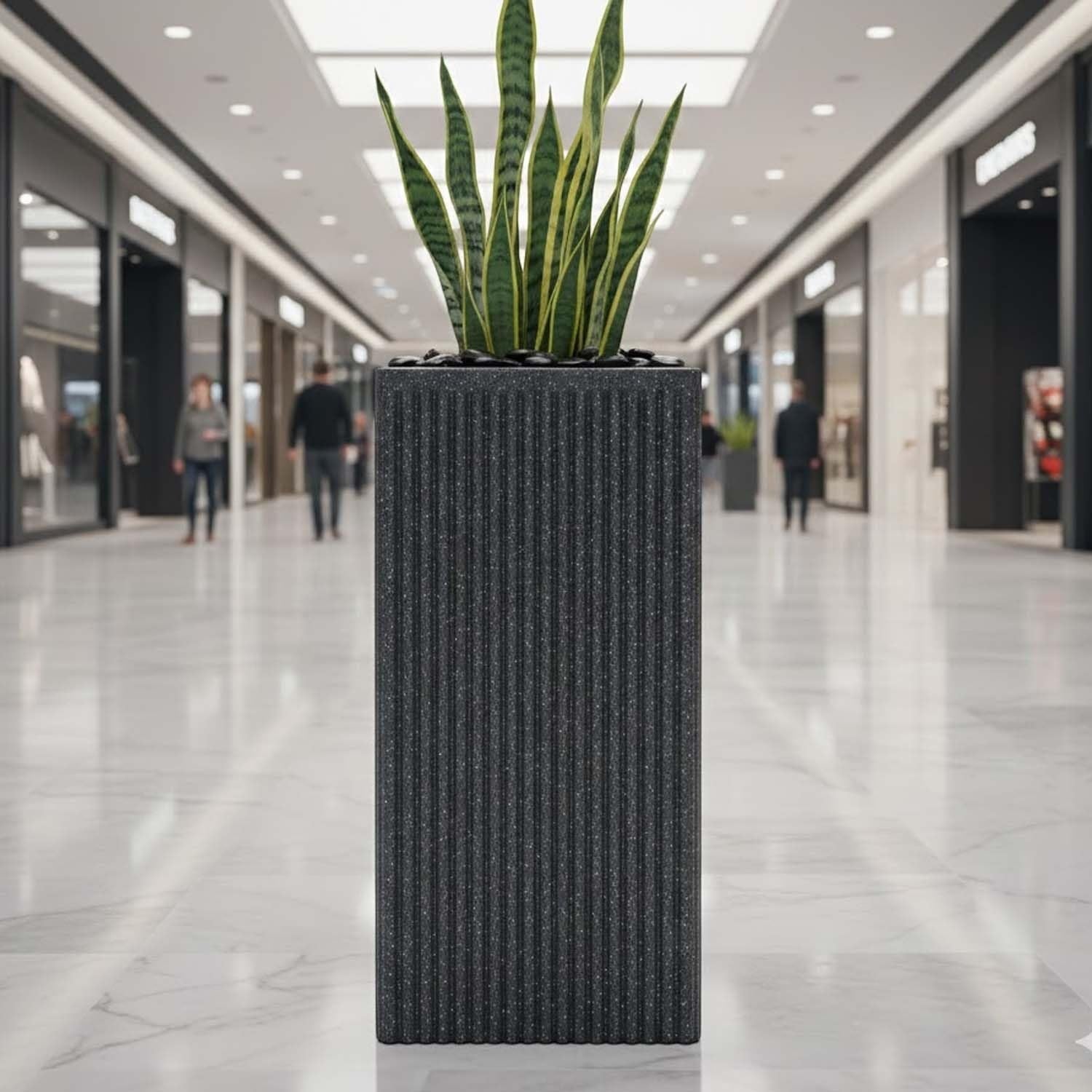 Go Hooked Grak Pot 10×16 Inch White | Tall Square Polymer Planter with Granite Ribbed Design | Lightweight Decorative Plastic Flower Pot for Indoor Outdoor Plants, Balcony Corners & Home Garden Décor