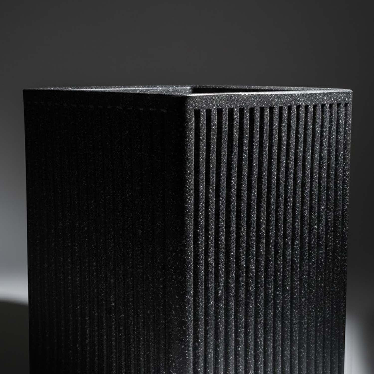 GoHooked tall square grey polymer planter with ribbed granite texture, 12x24 inches, for indoor/outdoor plants.