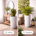 GoHooked tall white polymer planter with faceted design and tray, suitable for indoor or outdoor use.