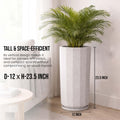 GoHooked tall white polymer planter pot with geometric design and matching tray. 12x23.5 inch.