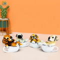 GoHooked set of 4 resin teacup dog figurines, hand-painted with realistic details in white cups.