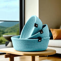 Go Hooked Rectangular Cotton Rope Storage Basket with PU Leather Handles | Foldable Woven Basket for Clothes, Toys, Shelves & Wardrobes | Light Pink Multi-Purpose Storage Bin for Home & Office