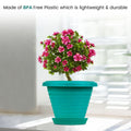 GoHooked teal plastic planter pot with saucer, modern design, 6 inch Zenith pot for indoor/outdoor plants.