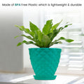 GoHooked teal diamond-patterned plastic planter pot with saucer, 6-inch size, ideal for indoor/outdoor plants.