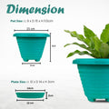 GoHooked teal plastic planter pot with saucer, 6 inch size, modern ribbed design, for indoor/outdoor plants.