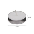 GoHooked Set of 2 tealight candles in metal holders, white wax, 3.7cm diameter, 1.2cm height.