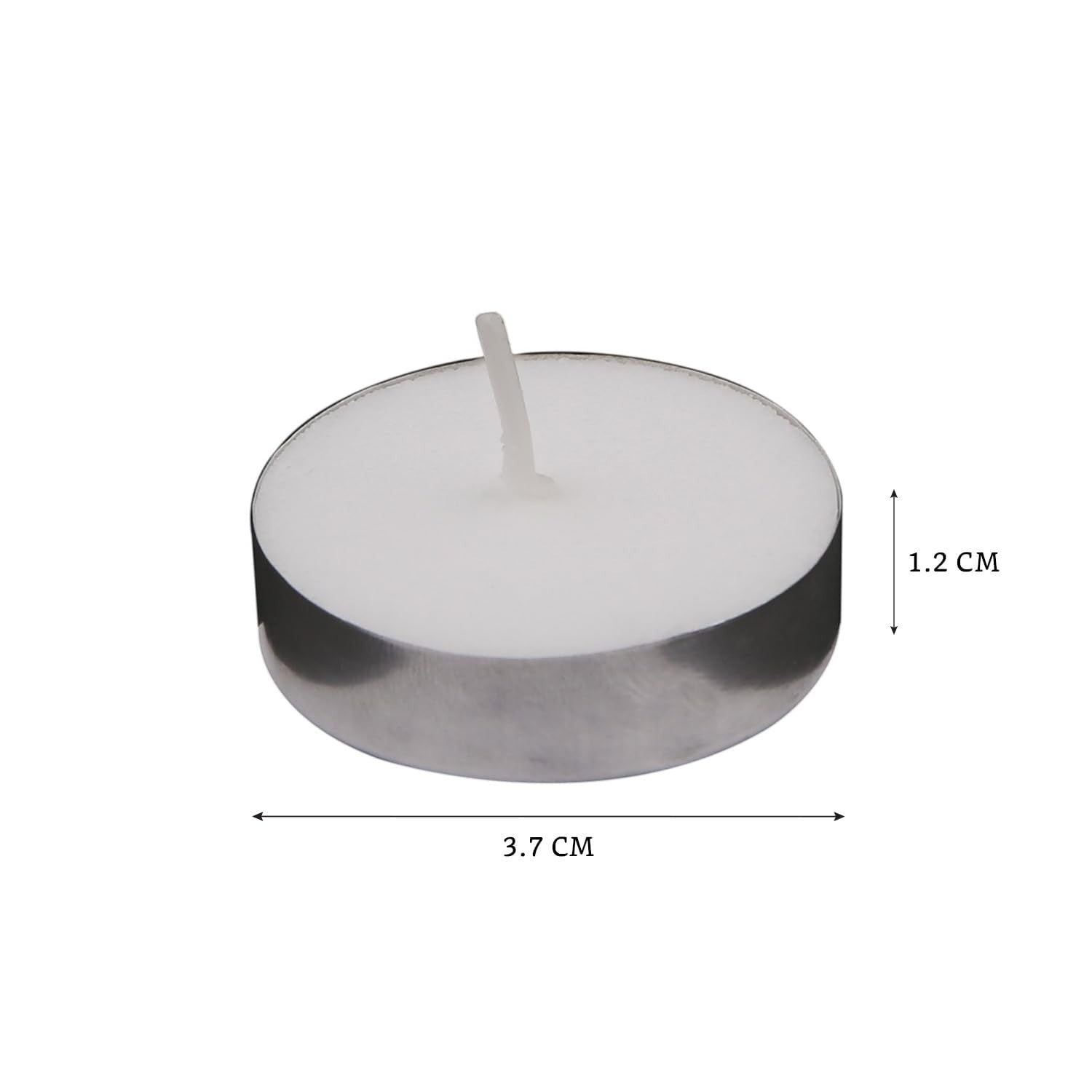 GoHooked Set of 2 tealight candles in metal holders, white wax, 3.7cm diameter, 1.2cm height.