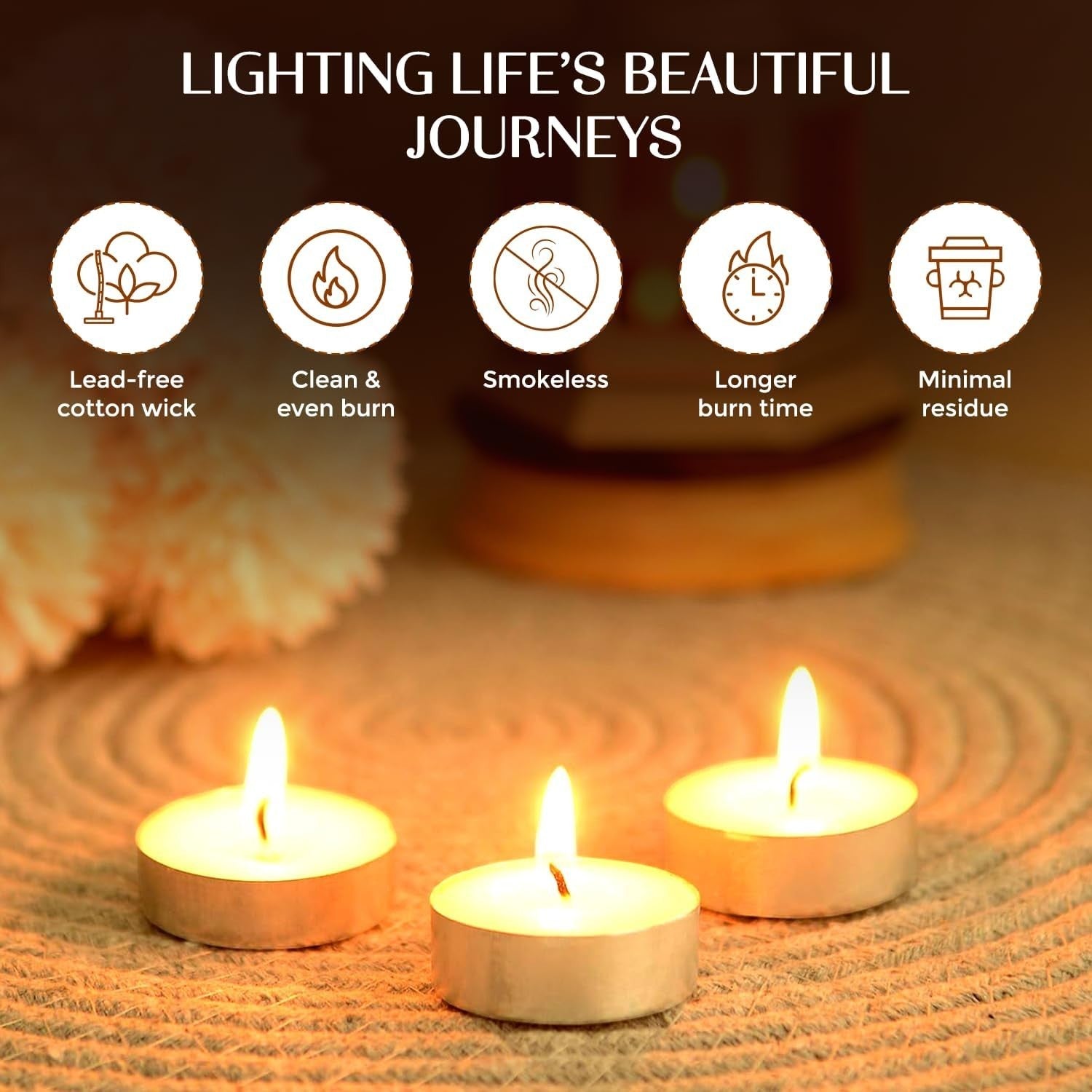 GoHooked tealight candles, pack of 200, unscented, long burning wax, smokeless, for Diwali, puja, parties, weddings, home decor.