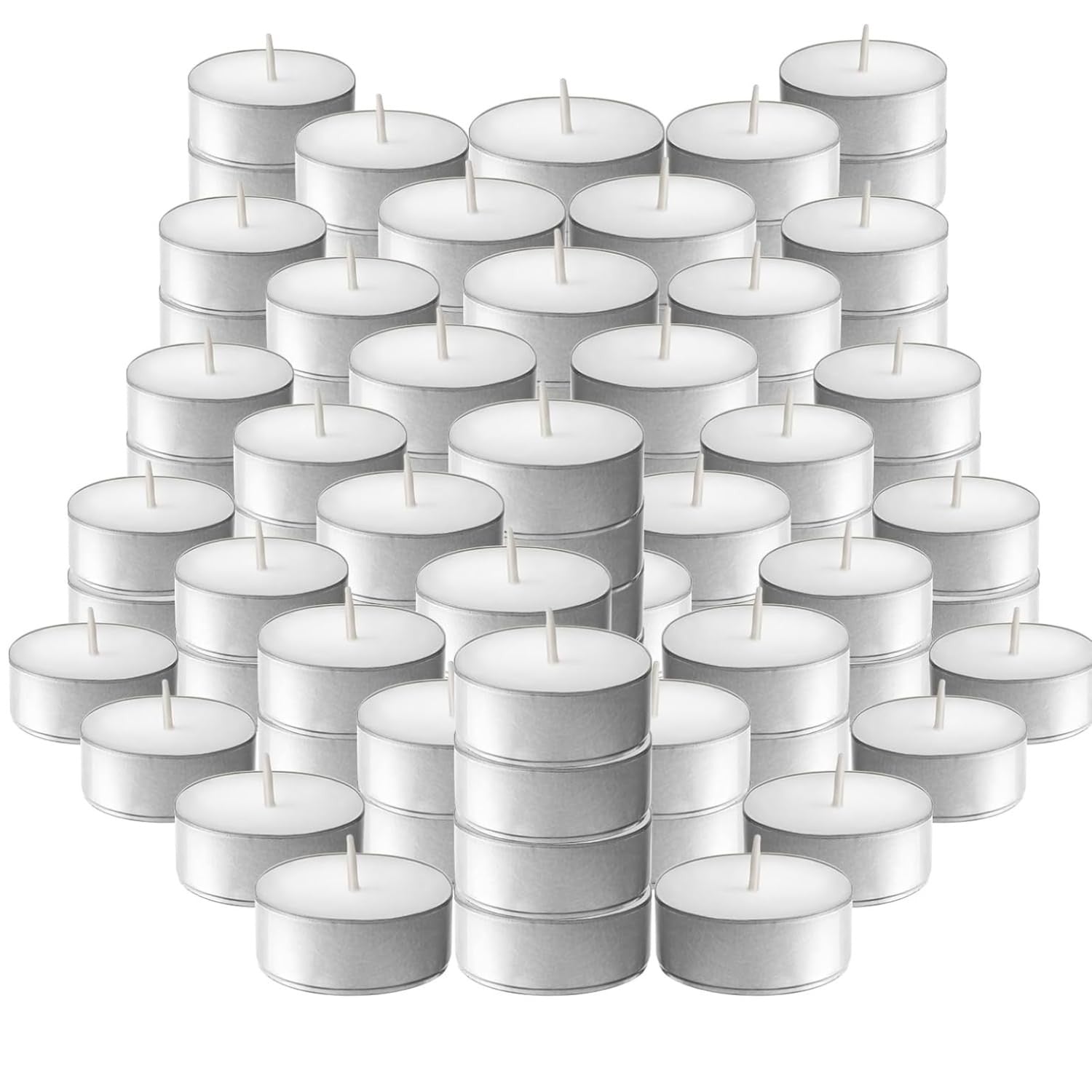 GoHooked pack of 200 unscented white wax tealight candles with long burn time for Diwali, puja, and decor.