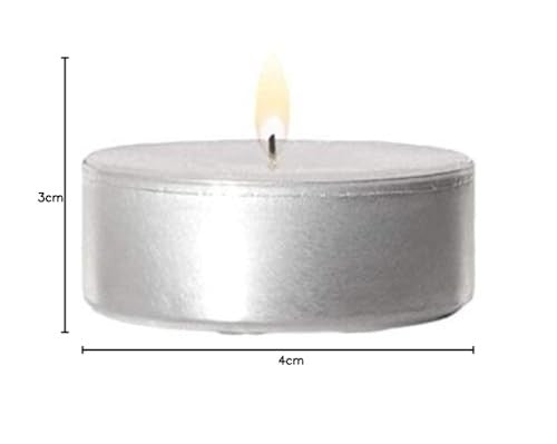 GoHooked unscented tealight candles in silver metal cups, pack of 200, 3-4 hour burn time, smokeless wax for Diwali, puja, parties, weddings.