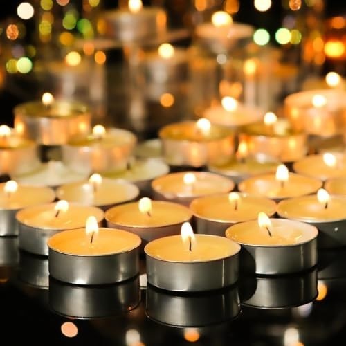 GoHooked tealight candles, unscented, smokeless, long-burning wax, pack of 100, for Diwali, puja, parties, weddings, home decor.