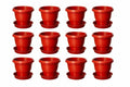GoHooked 12-piece set of terracotta brown plastic planters with matching bottom plates, 8-inch size, ideal for indoor/outdoor use.