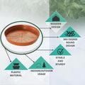 GoHooked 10-inch terracotta plastic planter drip tray with modern design, 360-degree round shape, and stable construction for indoor/outdoor use.