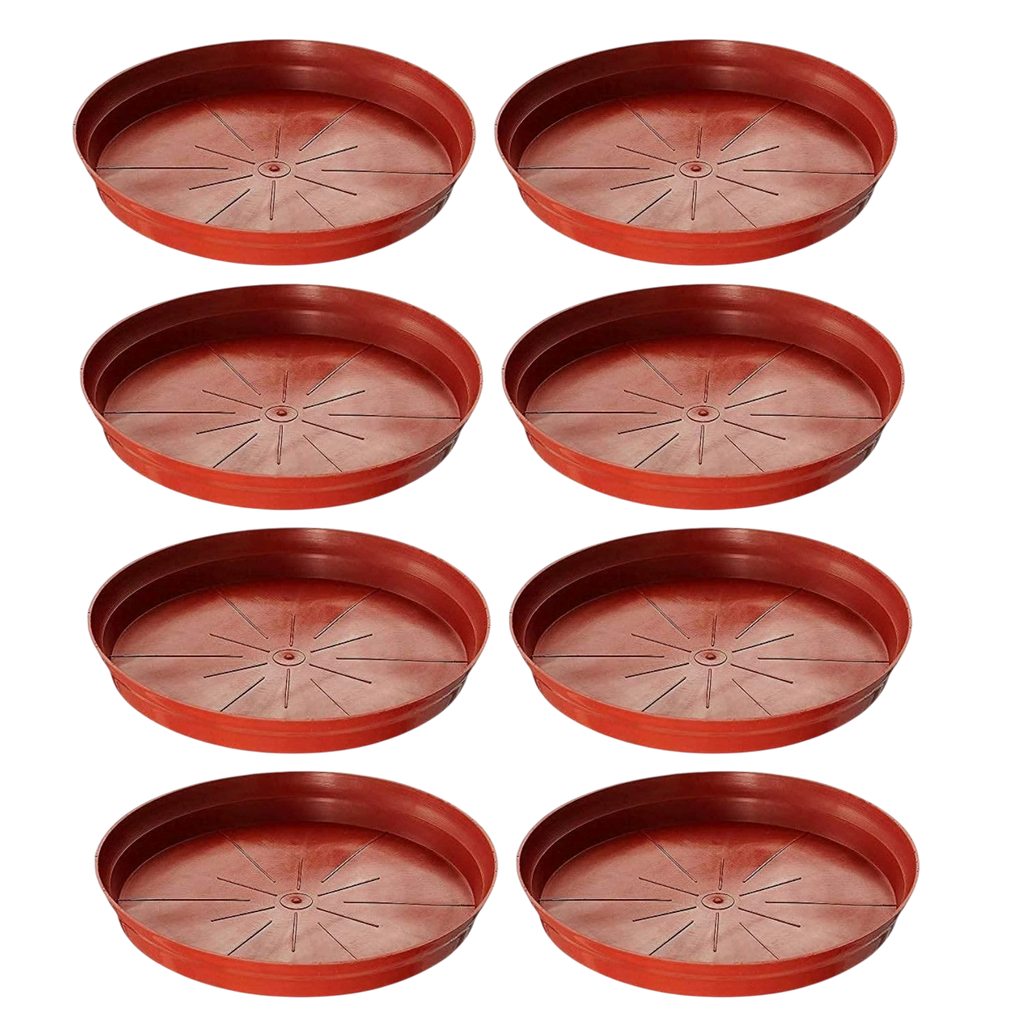 GoHooked terracotta planter drip trays, 6 inch, pack of 15. Round, modern style, UV resistant, lightweight, and fade resistant.