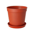 GoHooked terracotta planter with a matching drip tray, 8 inch, pack of 15. Modern style, durable plastic, fade and UV resistant.