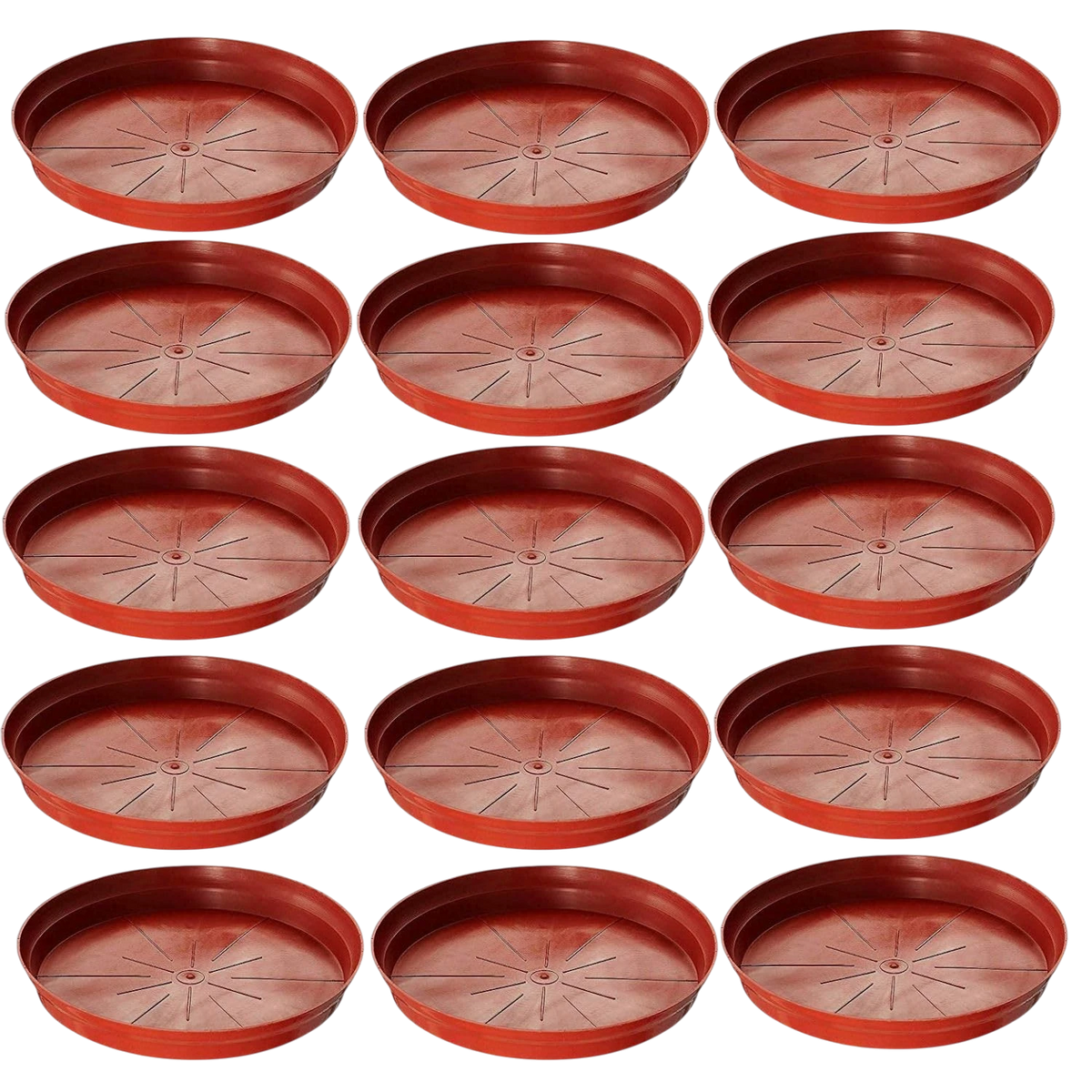 GoHooked terracotta planter drip trays, 6 inch, pack of 6. Modern style, durable plastic, UV and fade resistant.