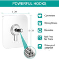 GoHooked transparent adhesive wall hook, 6x6cm, heavy-duty, waterproof, nail-free, reusable.