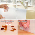 GoHooked transparent EVA shelf liner being washed under a faucet, showing oil-proof & waterproof features, and non-adhesive backing.