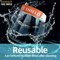 GoHooked transparent plastic anti-fog face shield with elastic headband, reusable and splash resistant.