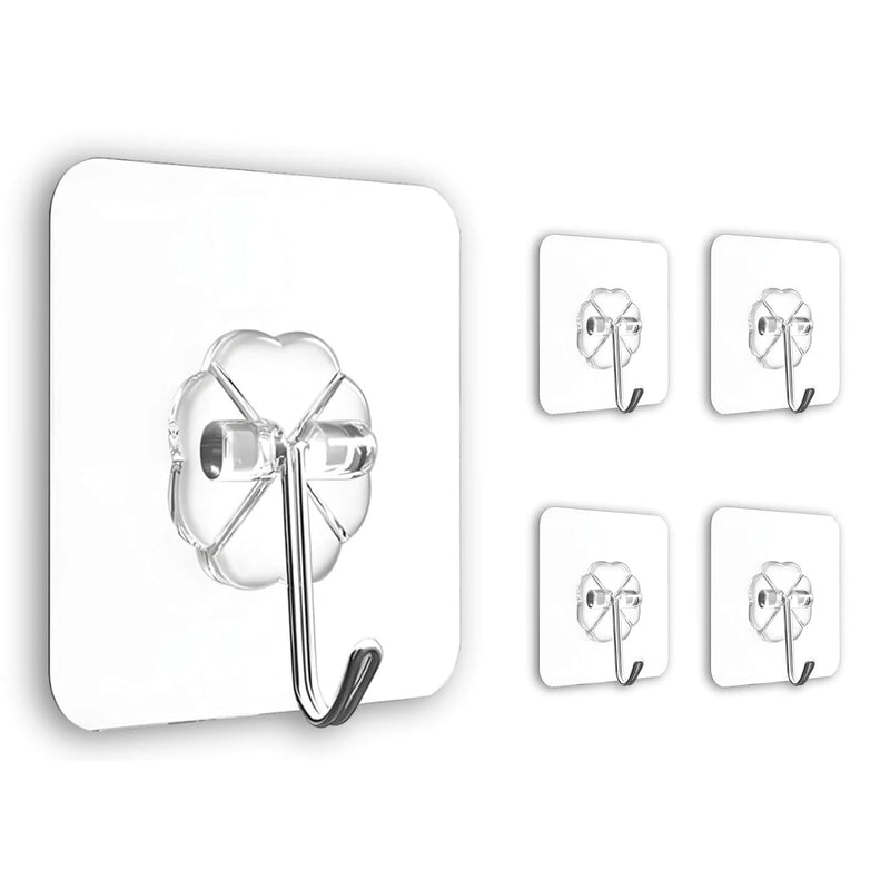 GoHooked transparent flower-shaped self-adhesive hooks, set of 5, heavy-duty, waterproof, no-drilling required.