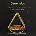 GoHooked triangular metal tealight holder with floral cutwork in matte gold finish. Holds standard tealights.