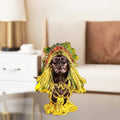 GoHooked Tribal Chief polyresin figurine with gold accents and colorful headdress. Cultural art collectible.