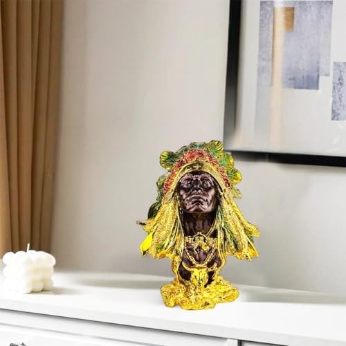 GoHooked Tribal Chief polyresin figurine with gold accents, featuring a headdress and detailed garments. Cultural art collectible.