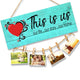 Go Hooked MDF Wood Home Decor Home -This is Us- Home Sign for Rustic Farmhouse Wall Living Room with Clips and Twine for Picture Hanging for Housewarming, Turquoise, 35 x 15 x 0.8 cm