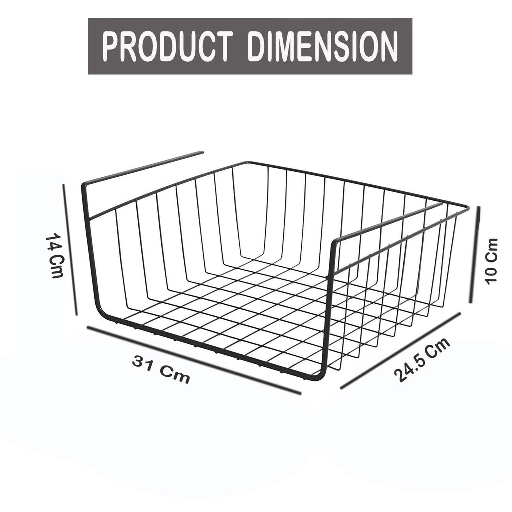 GoHooked black powder-coated iron under shelf basket, 12 inch, for kitchen storage, no installation needed.
