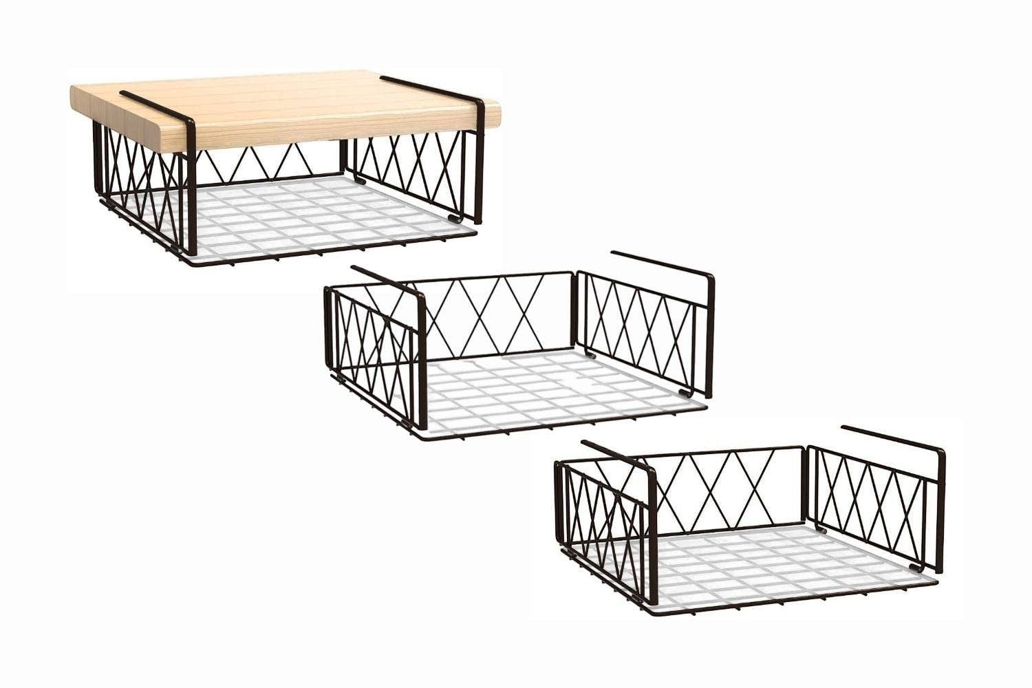 GoHooked black wire under shelf basket with diamond pattern sides, 3 pack for kitchen pantry organization.
