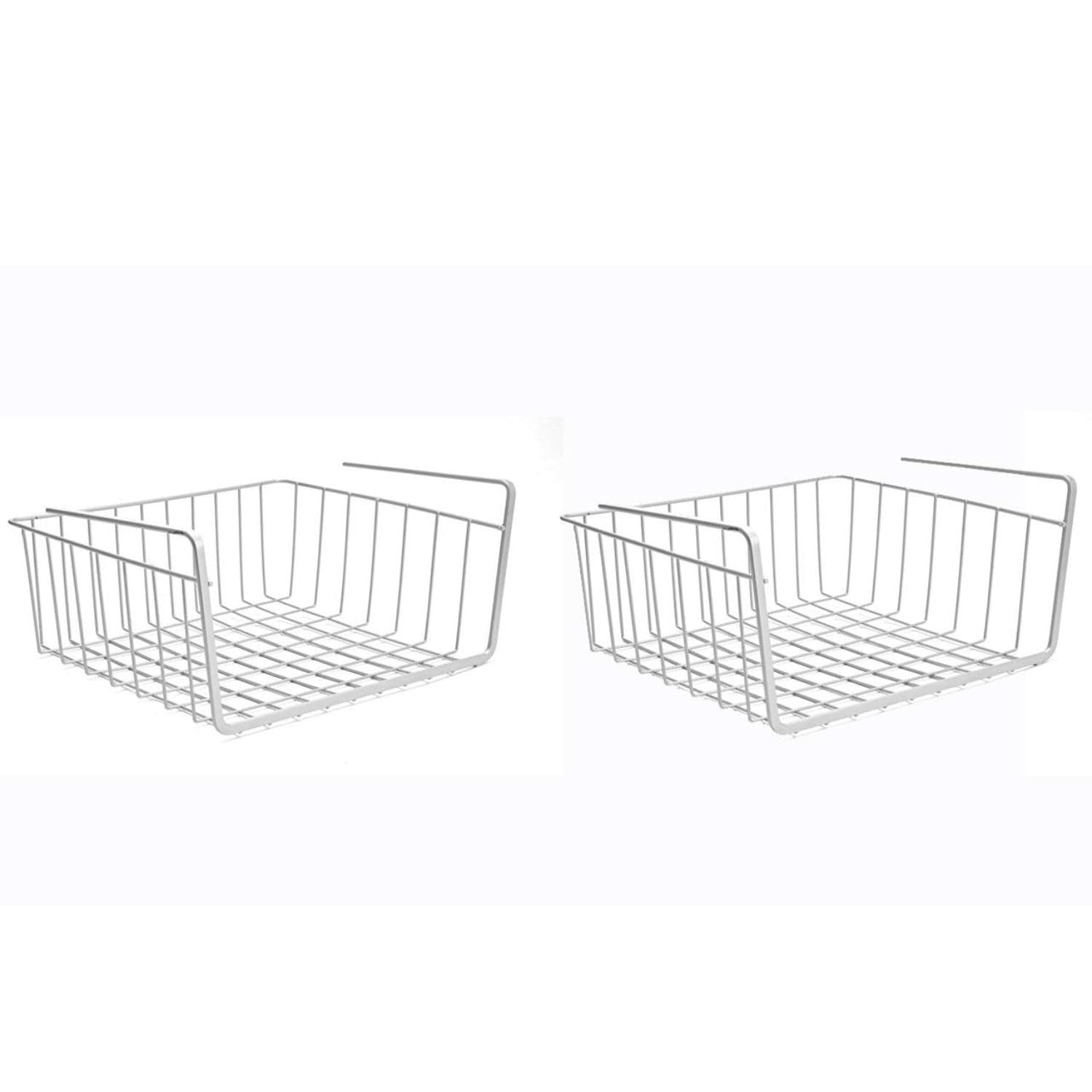 GoHooked white powder coated iron under shelf basket, set of 2. Space-saving and versatile for kitchen storage.