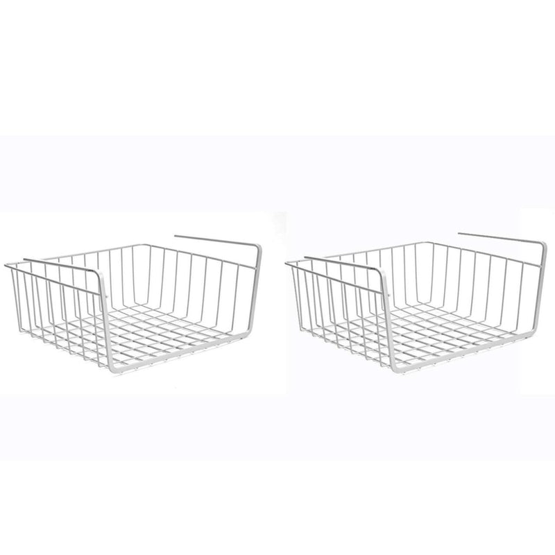 GoHooked white powder coated iron under shelf basket, set of 2. Space-saving and versatile for kitchen storage.