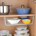 Go Hooked grey powder-coated iron undershelf basket organizer, 16 inches wide, for kitchen and pantry storage.