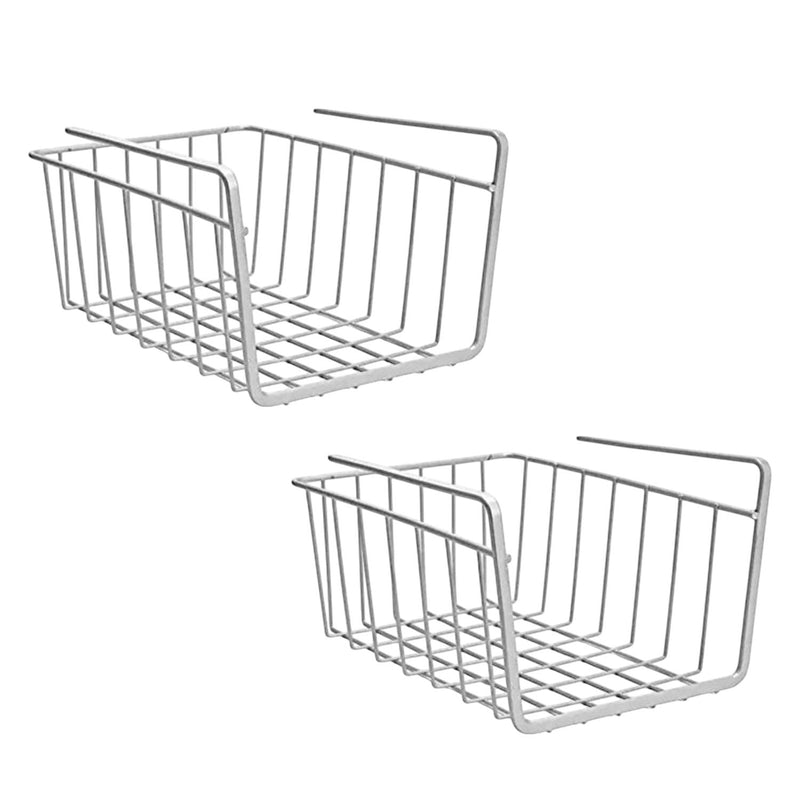 Go Hooked white metal undershelf basket, set of 2, 8 inch, space-saving storage solution.