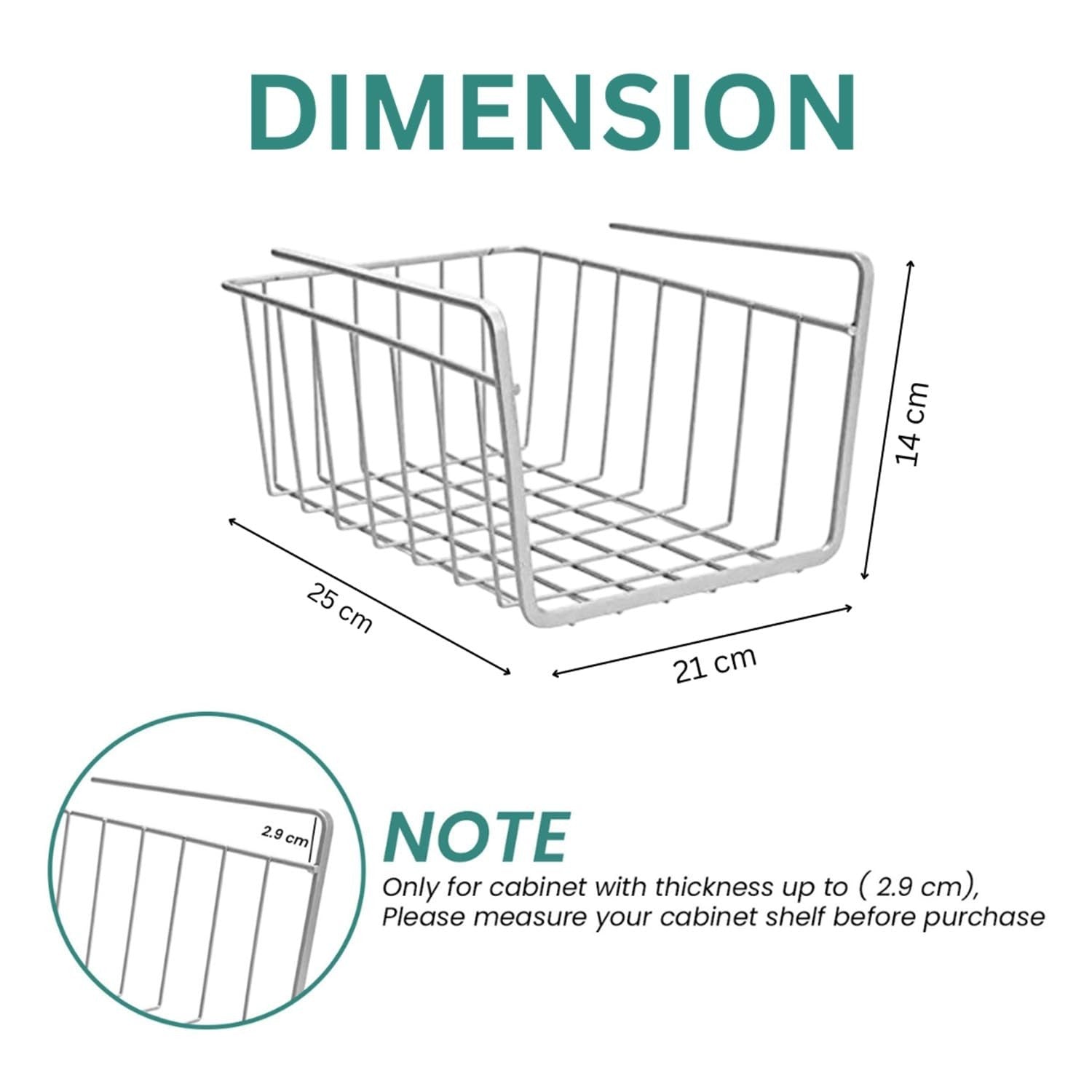 GoHooked white metal undershelf basket, 8 inches, set of 2, space-saving storage solution.