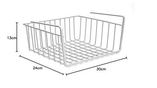 Go Hooked white metal undershelf basket, 12 inch, durable, space-saving organizer, set of 2